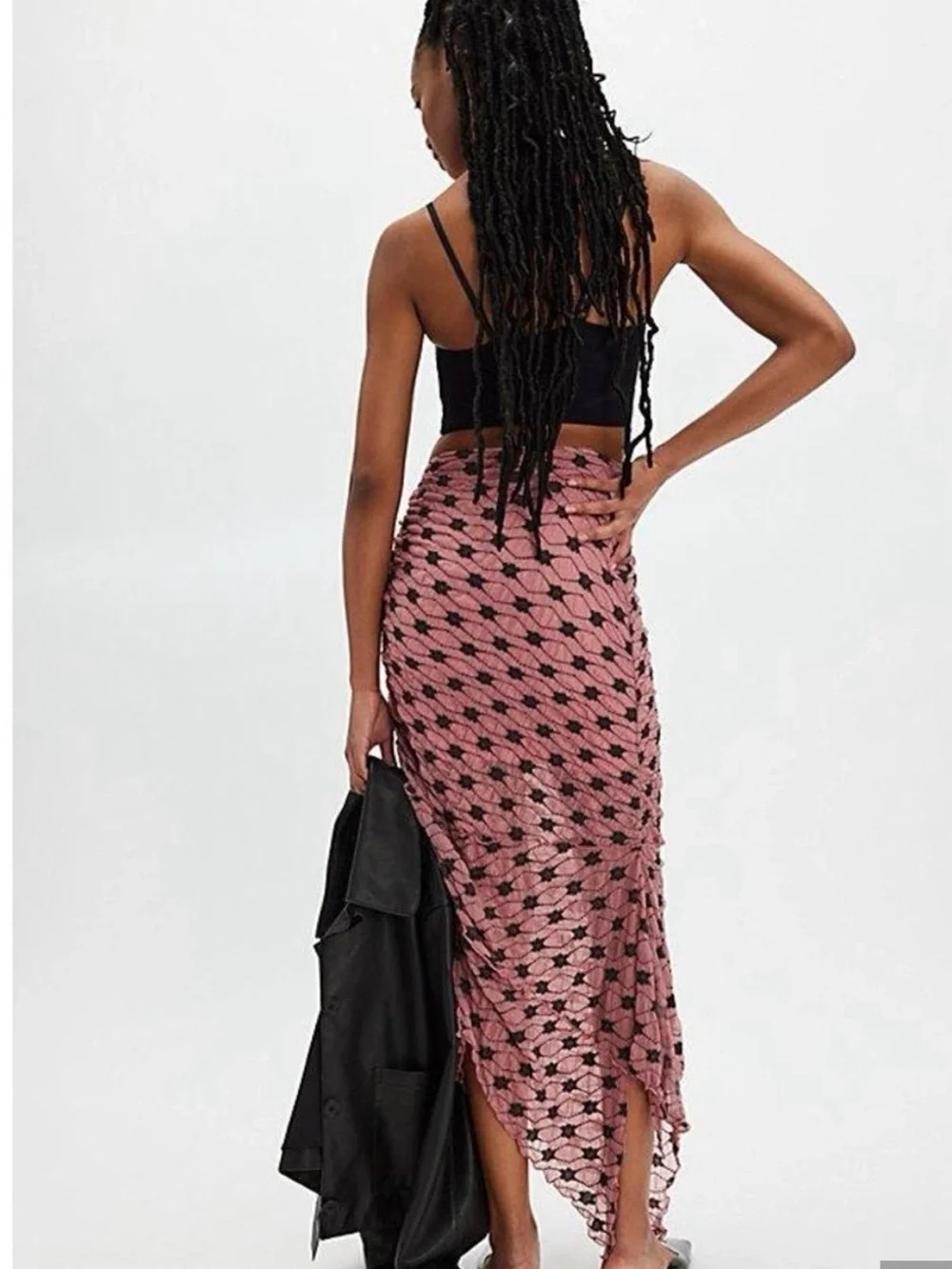 FREE PEOPLE Margot Convertible Maxi Skirt Dress Asymmetrical Pink Black Size XS
